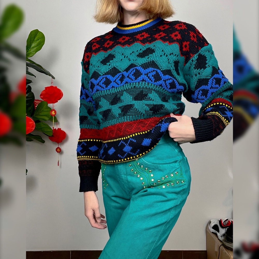 Vintage 90s Geometric Colorful Sweater